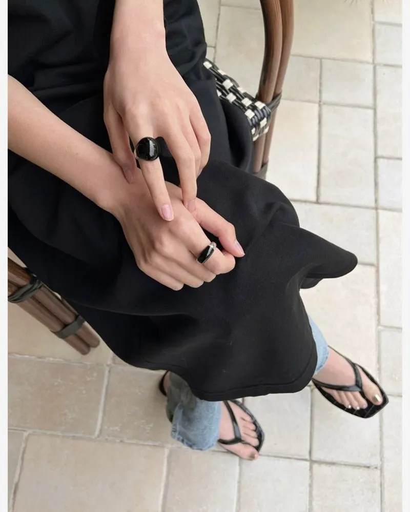 S925 Sterling Silver Irregular Black Onyx Rings