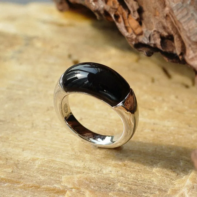 S925 Sterling Silver Irregular Black Onyx Rings
