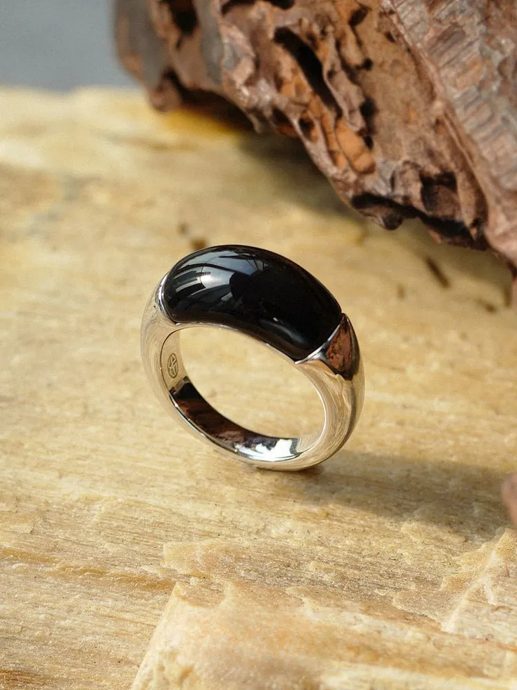 S925 Sterling Silver Irregular Black Onyx Rings