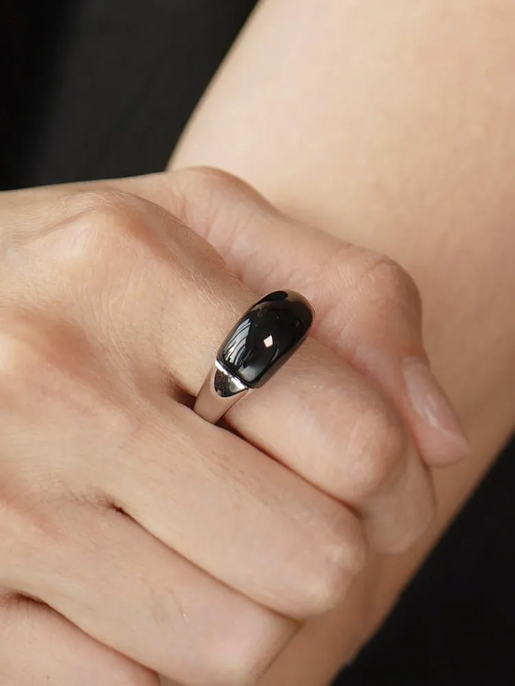S925 Sterling Silver Irregular Black Onyx Rings
