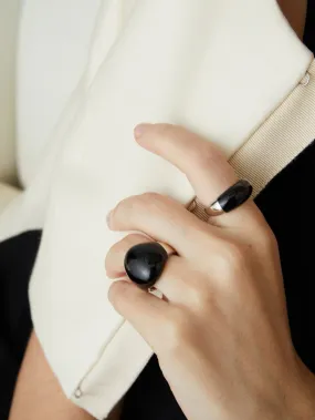 S925 Sterling Silver Irregular Black Onyx Rings