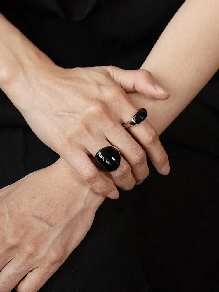 S925 Sterling Silver Irregular Black Onyx Rings