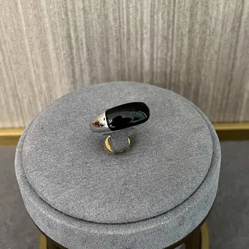 S925 Sterling Silver Irregular Black Onyx Rings