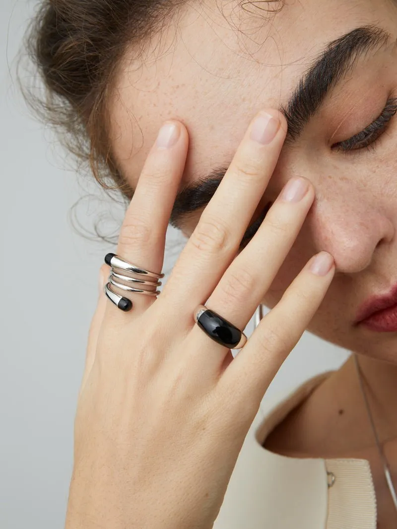 S925 Sterling Silver Irregular Black Onyx Rings
