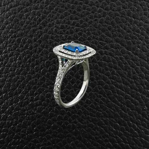 Sapphire & Diamond Double Halo Ring