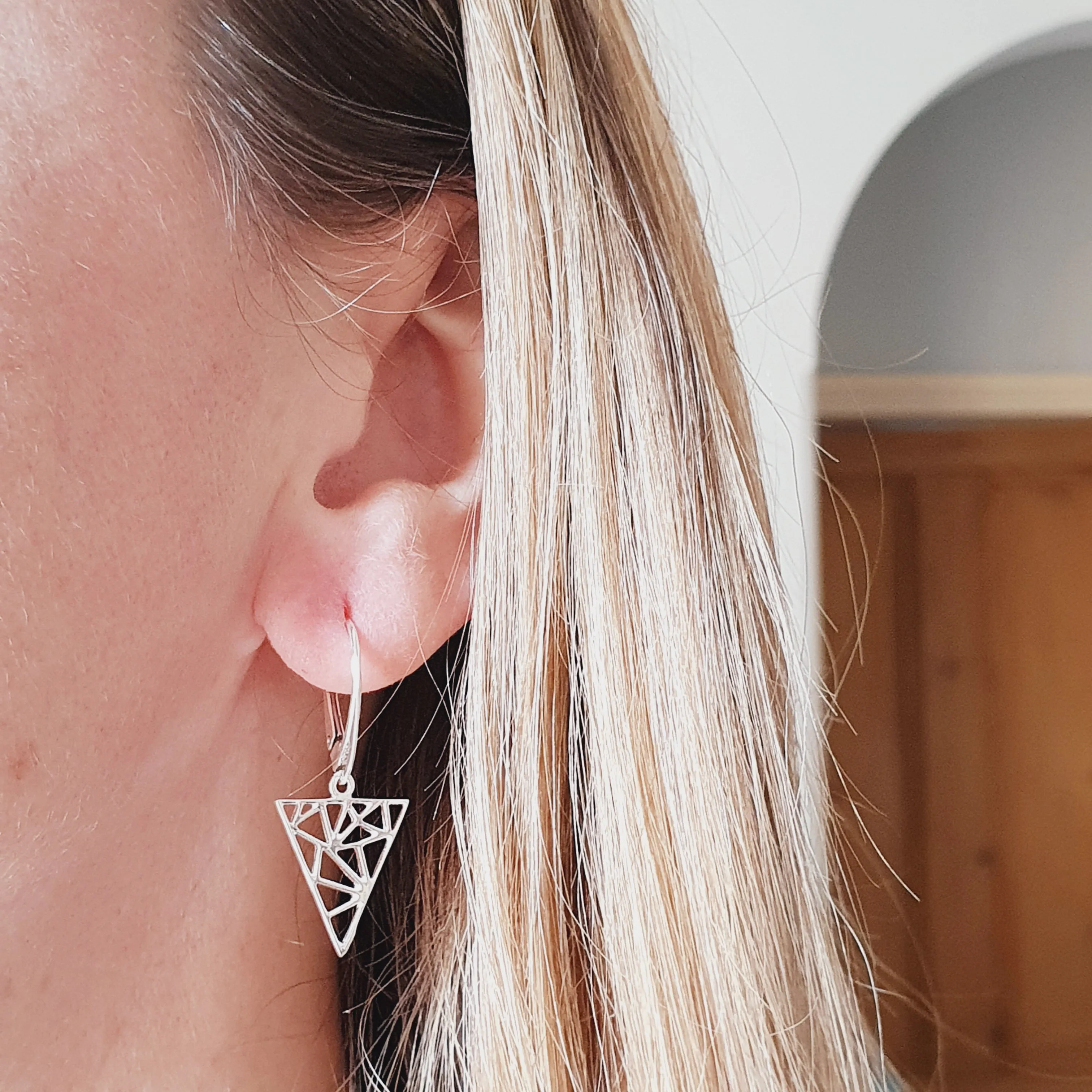 Silver Geometric Triangle Earrings