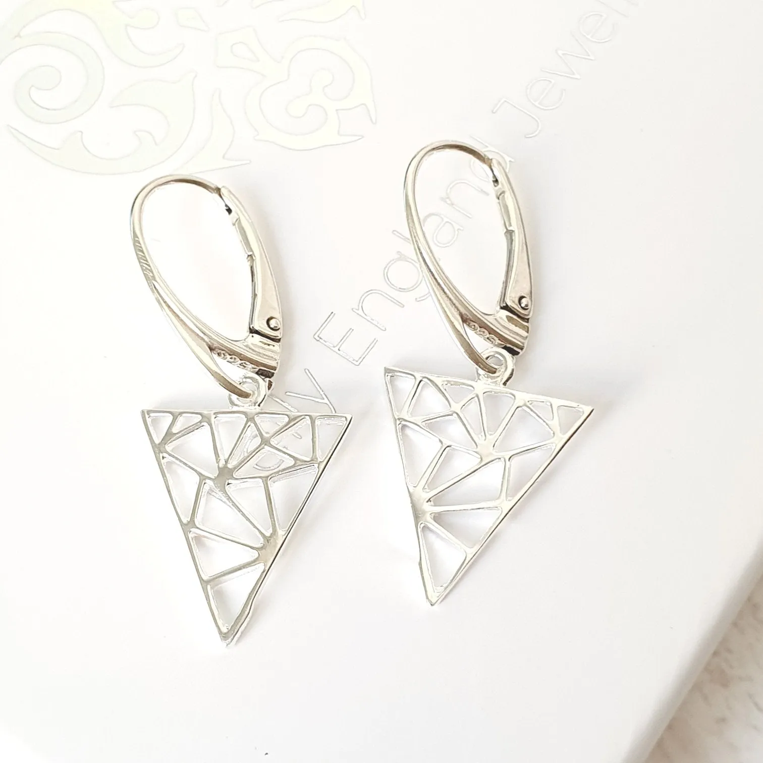 Silver Geometric Triangle Earrings