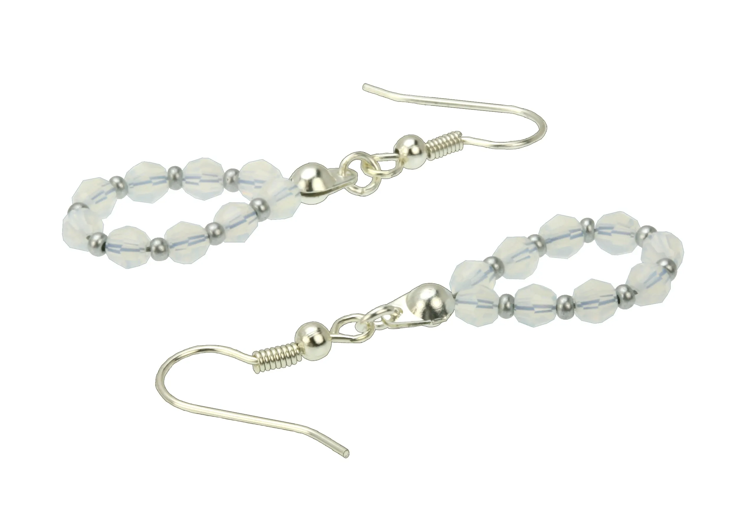 Silver October White Opal Birthstone Earrings