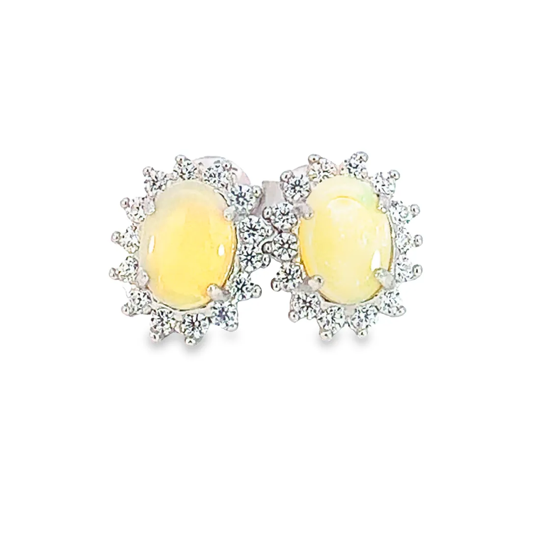 Sterling Silver 7x5mm White Opal cluster earrings