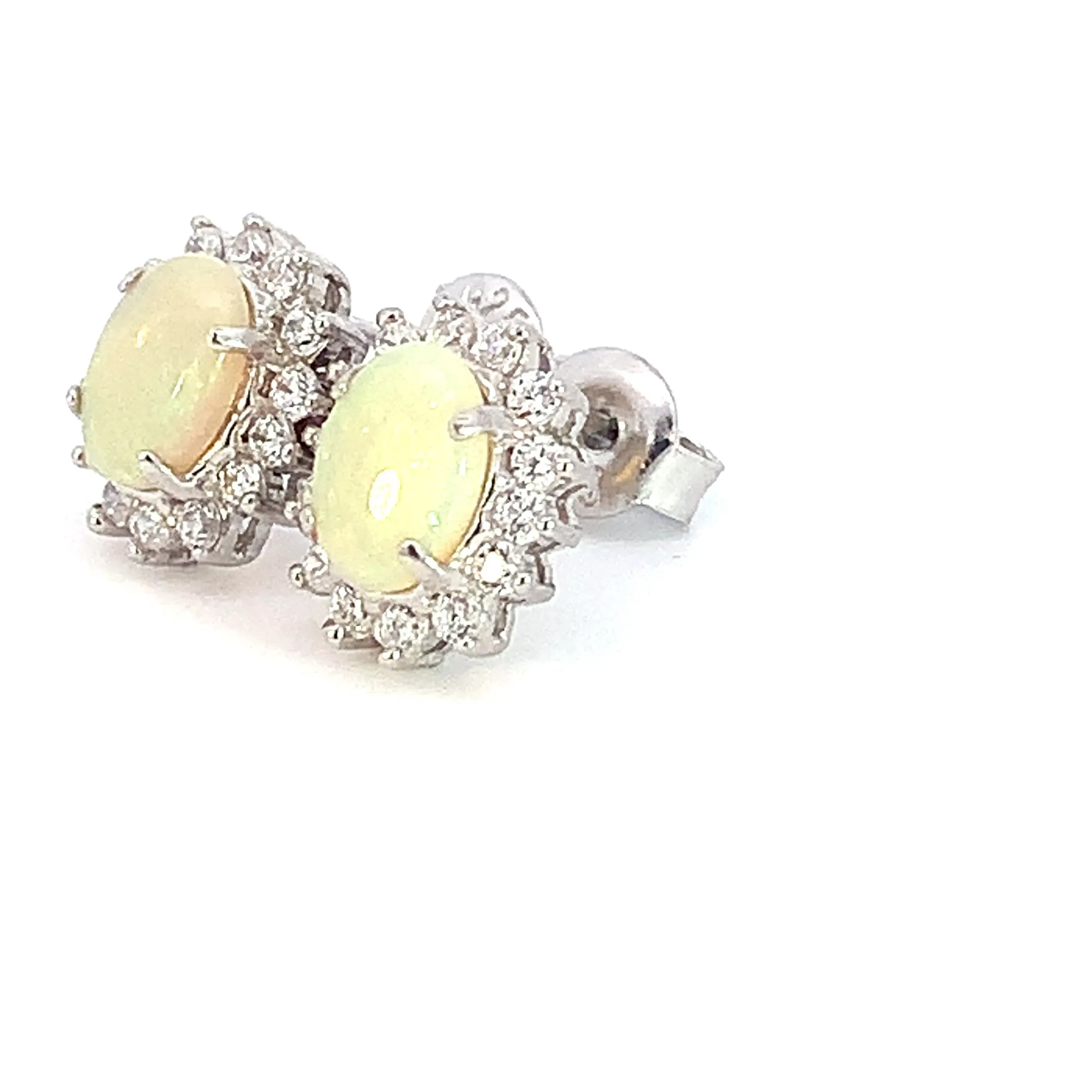 Sterling Silver 7x5mm White Opal cluster earrings