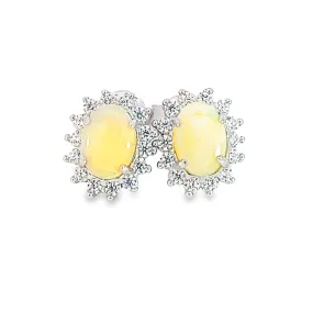 Sterling Silver 7x5mm White Opal cluster earrings