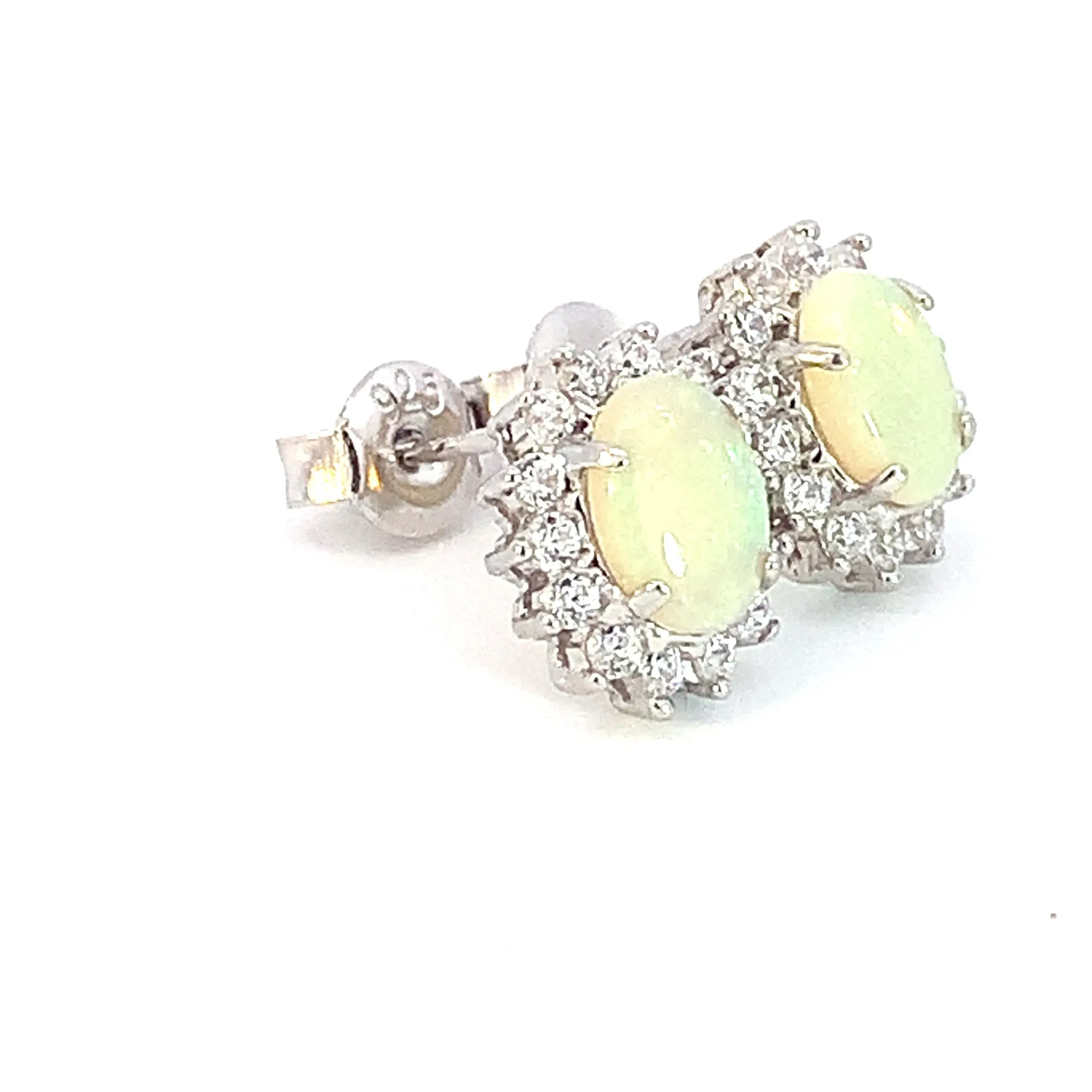 Sterling Silver 7x5mm White Opal cluster earrings
