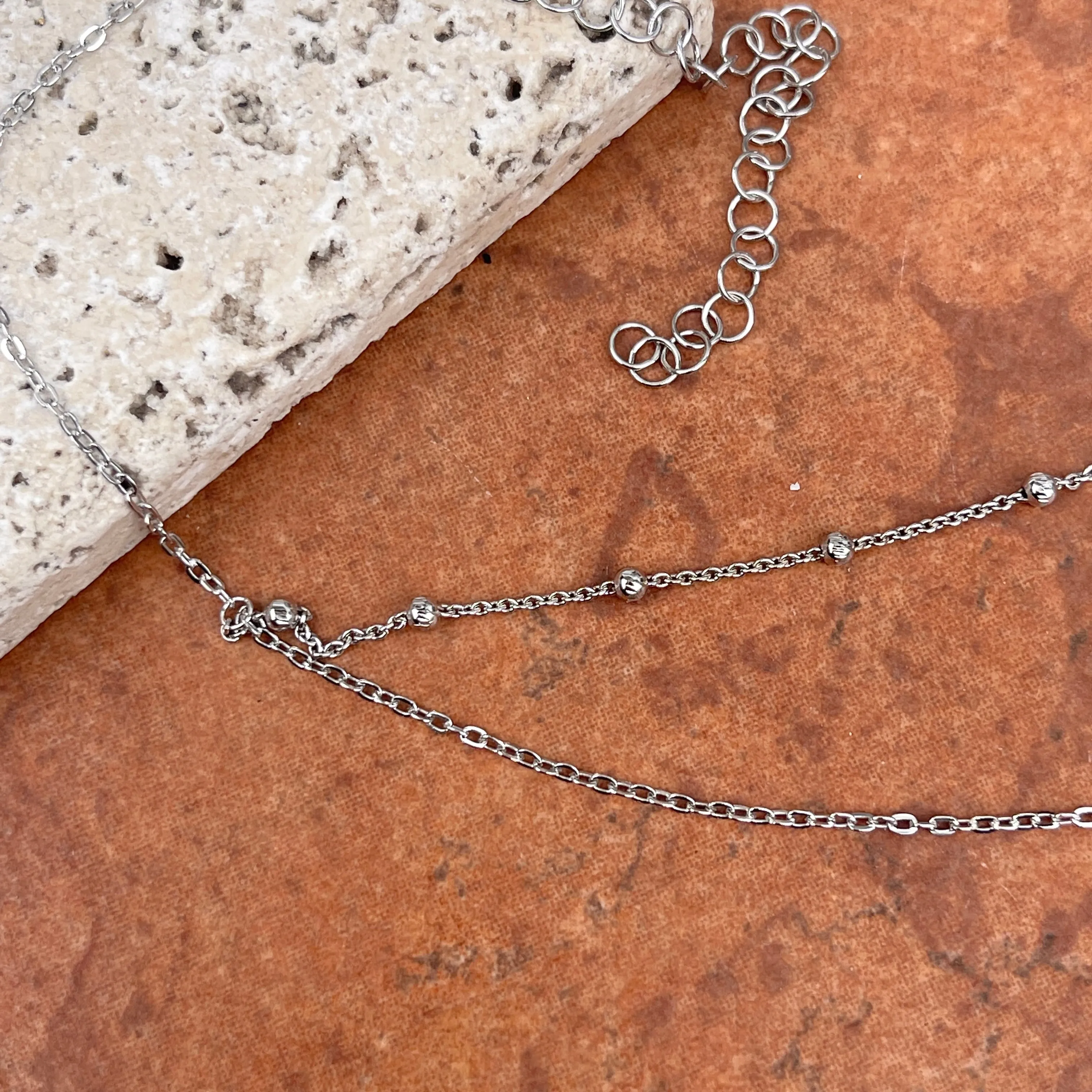 Sterling Silver Beaded Double Layer Choker Necklace