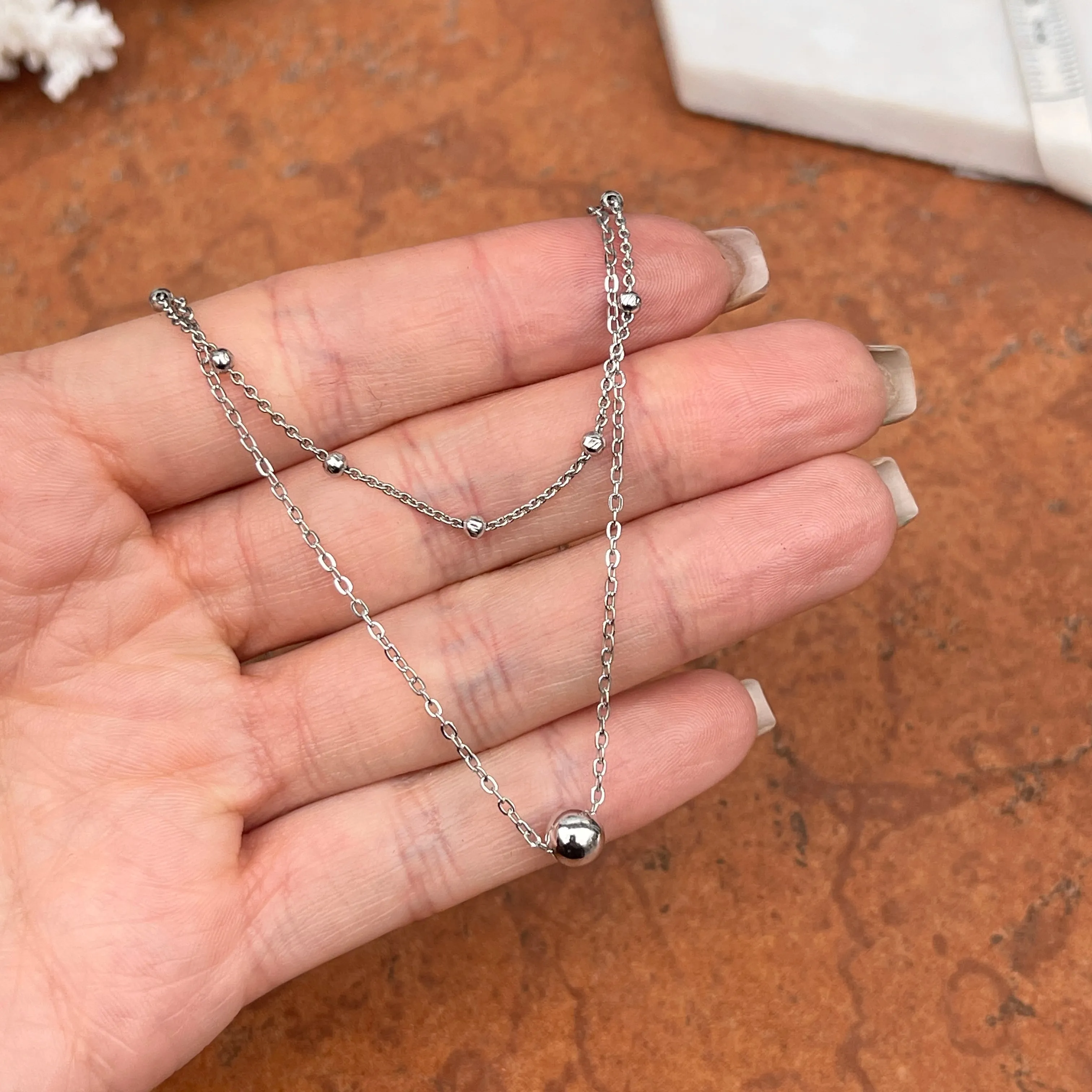 Sterling Silver Beaded Double Layer Choker Necklace
