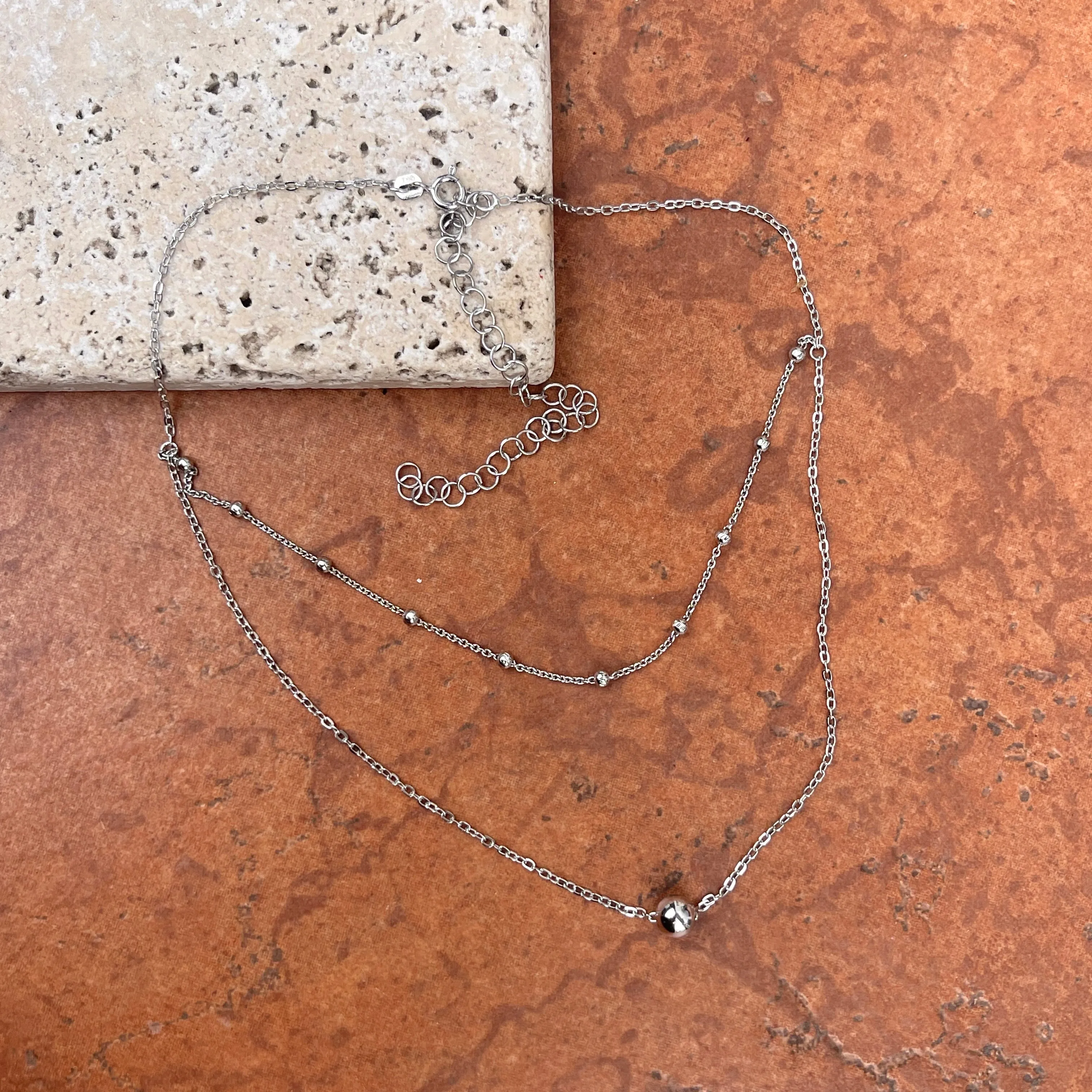 Sterling Silver Beaded Double Layer Choker Necklace
