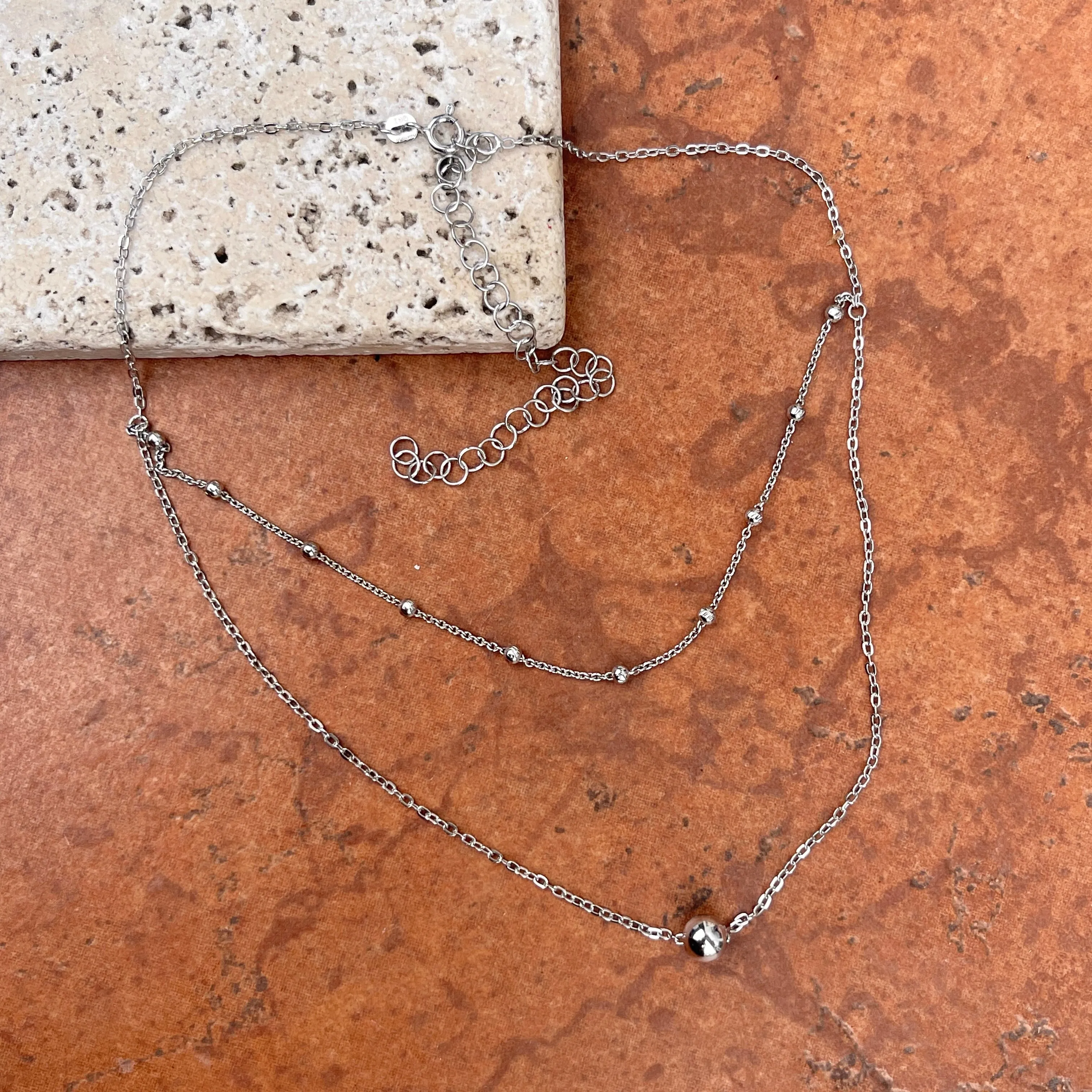 Sterling Silver Beaded Double Layer Choker Necklace