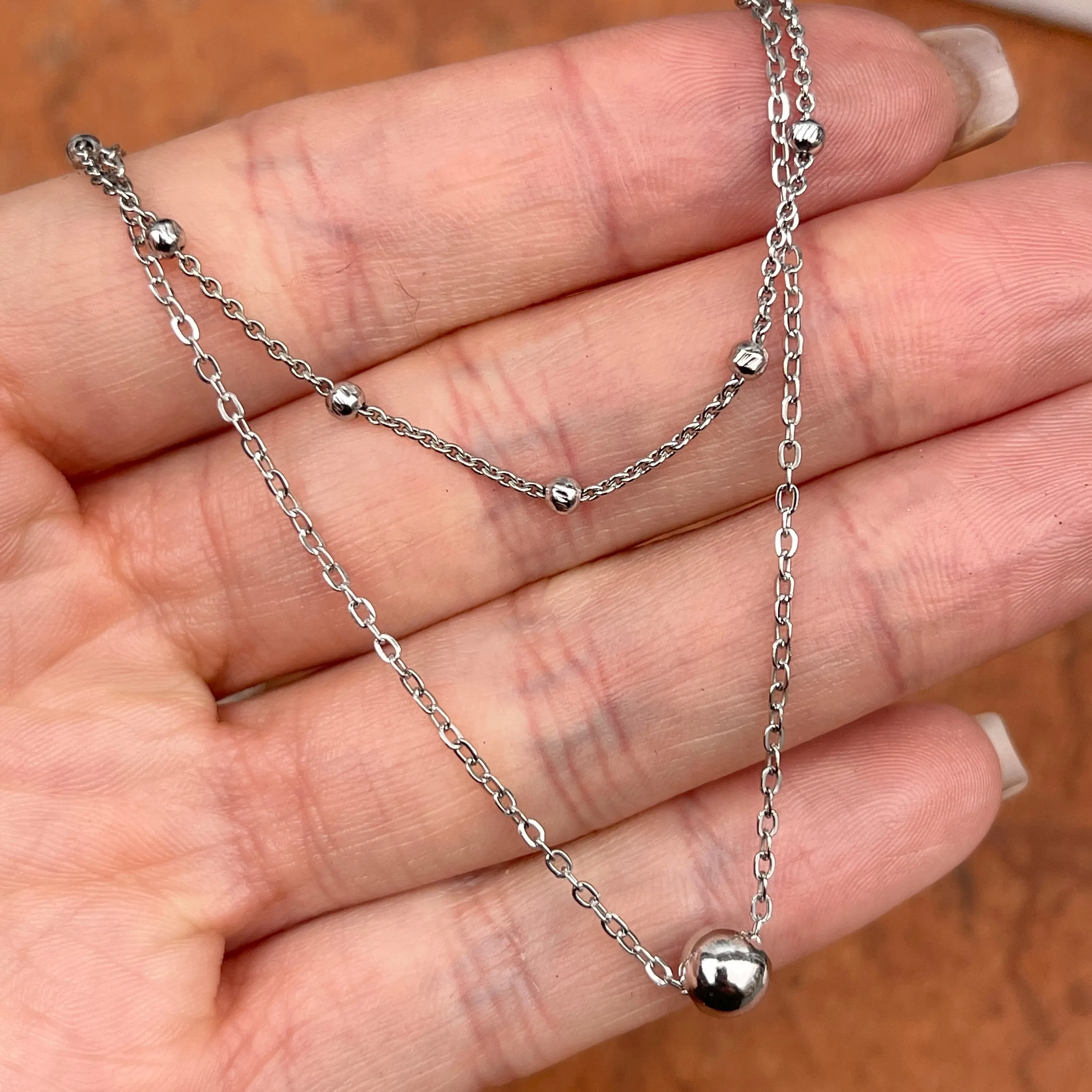 Sterling Silver Beaded Double Layer Choker Necklace