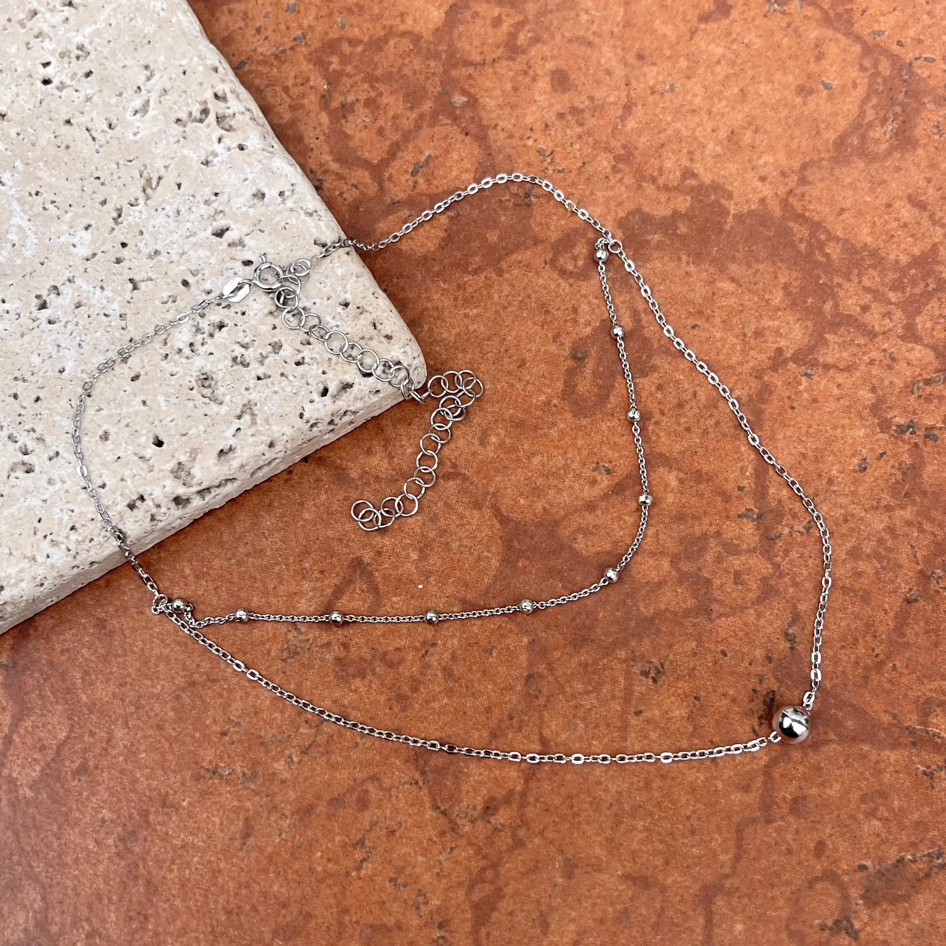 Sterling Silver Beaded Double Layer Choker Necklace