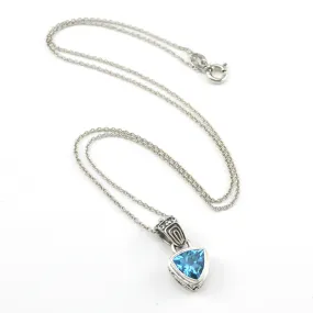 Sterling Silver Blue Topaz 8mm Trillion Bali Necklace