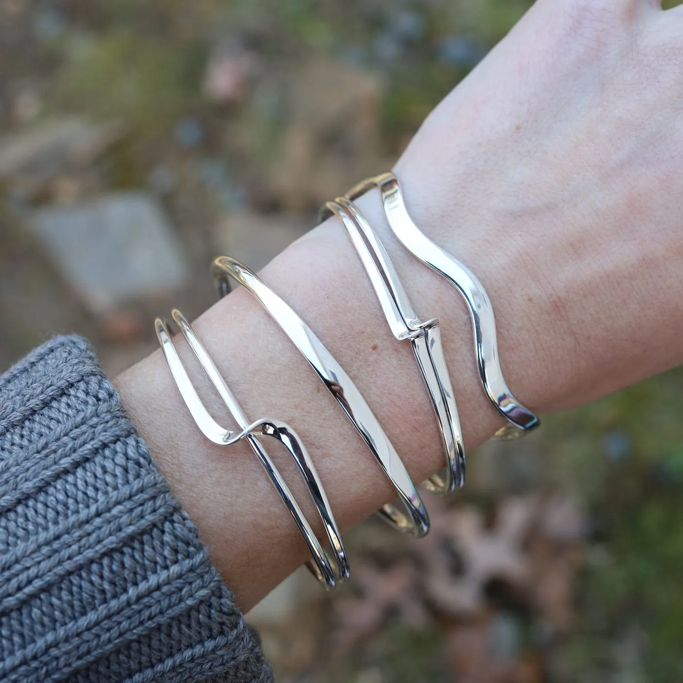Sterling Silver Double Wave Cuff Bracelet