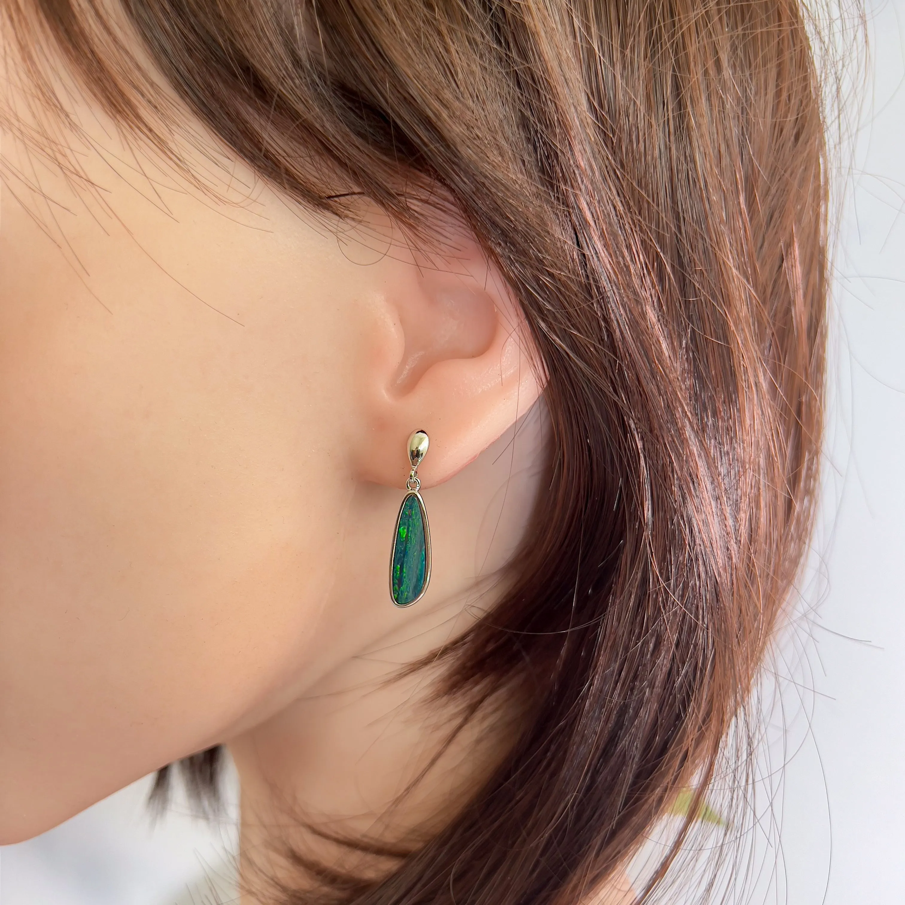 Sterling Silver Green Opal doublet long drop earrings