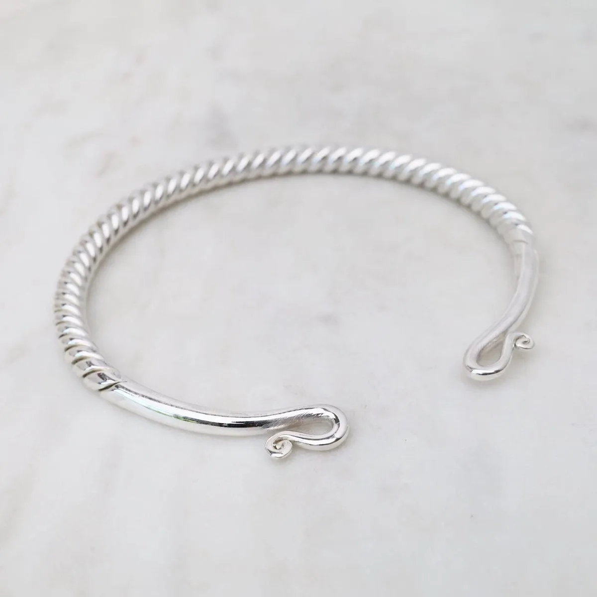 Sterling Silver Heavy Twisted Cuff with Curled Ends