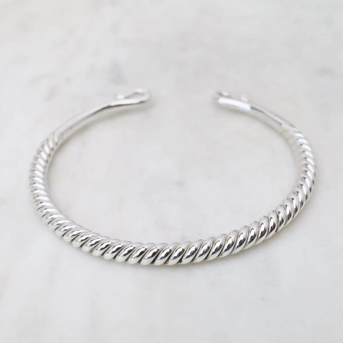 Sterling Silver Heavy Twisted Cuff with Curled Ends