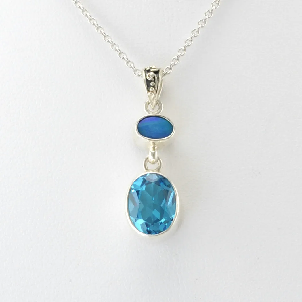 Sterling Silver Opal Blue Topaz Necklace