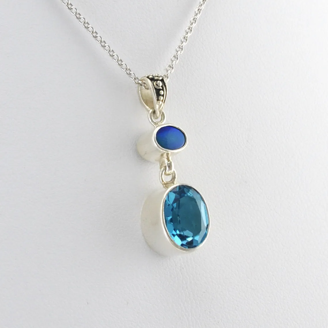 Sterling Silver Opal Blue Topaz Necklace