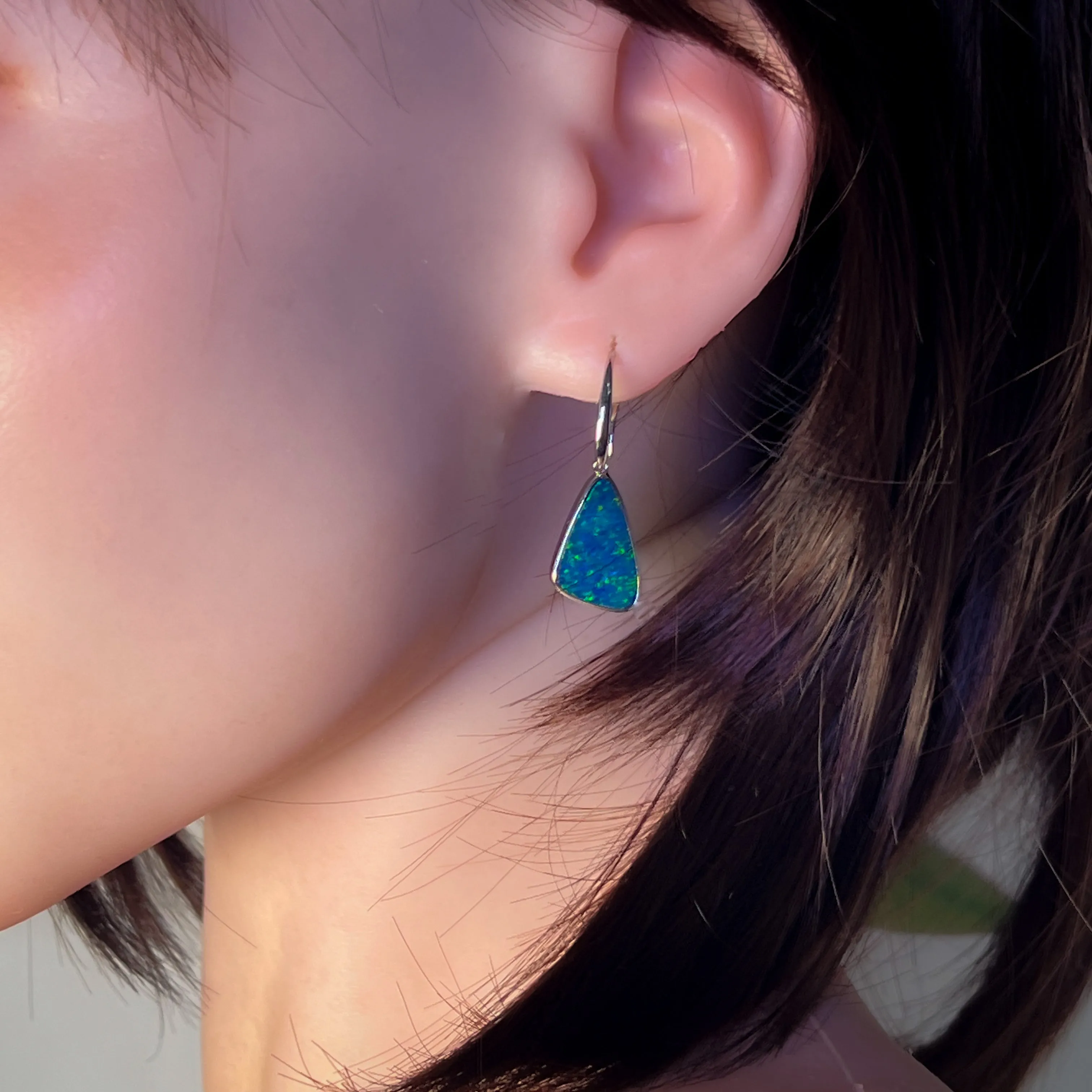 Sterling Silver Triangle shape Opal doublet earrings