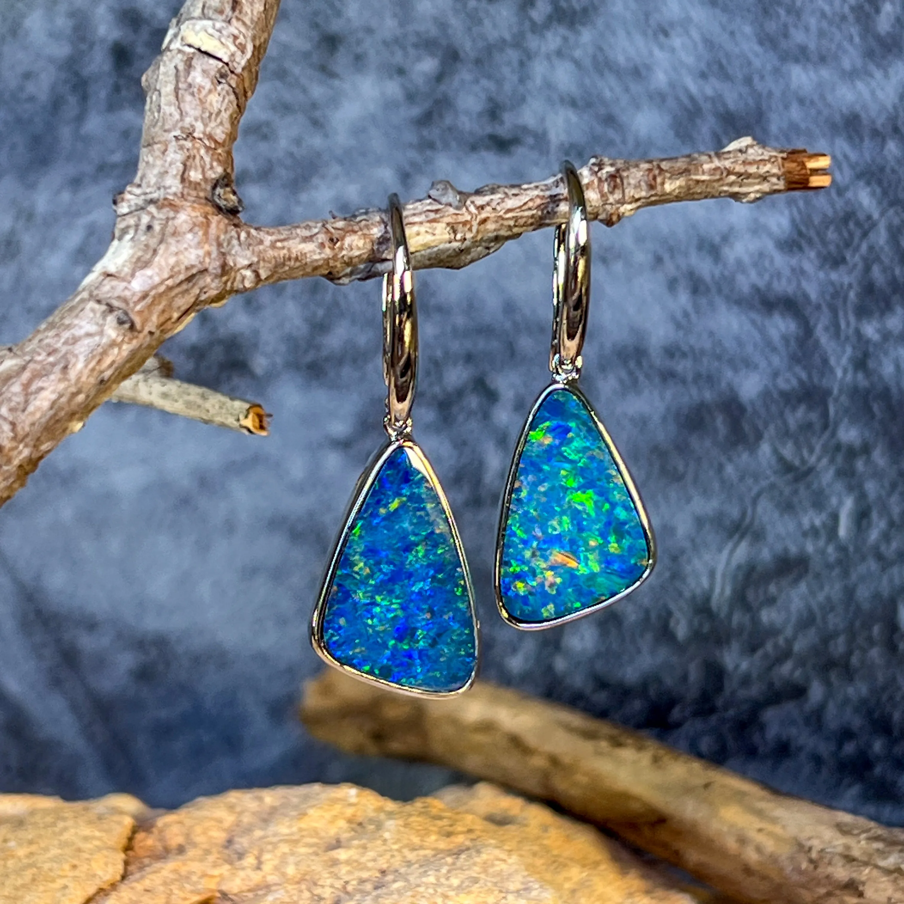 Sterling Silver Triangle shape Opal doublet earrings