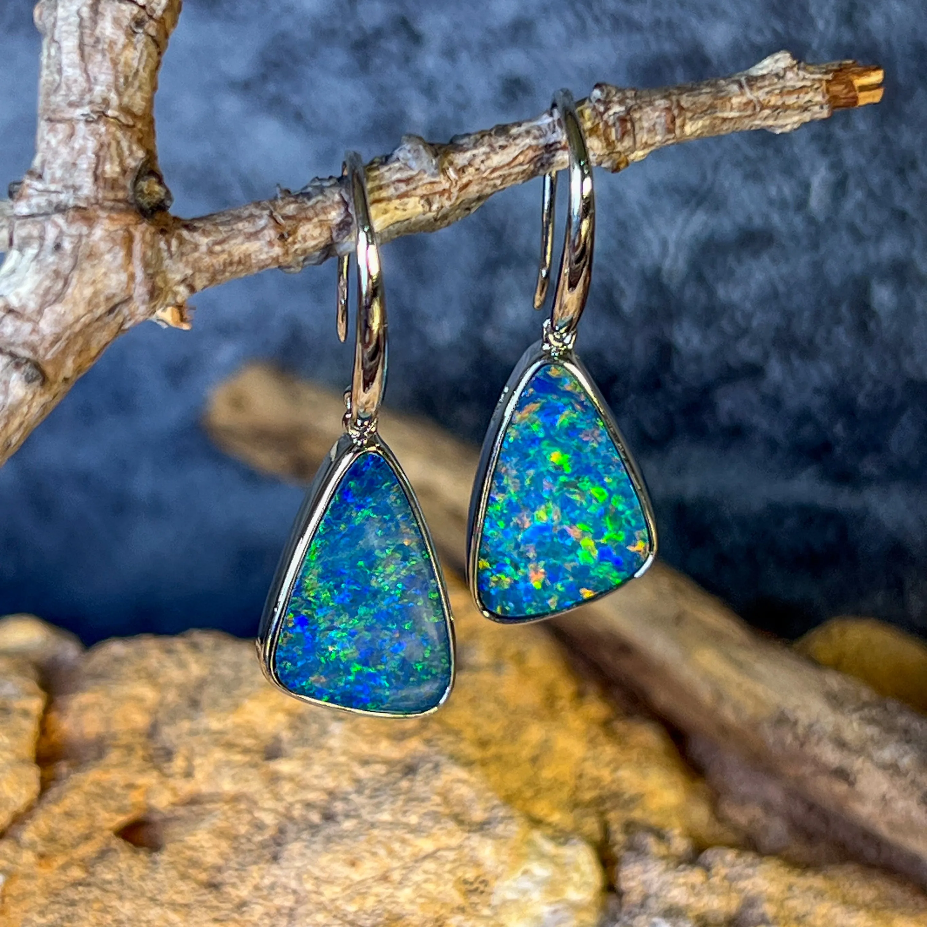 Sterling Silver Triangle shape Opal doublet earrings