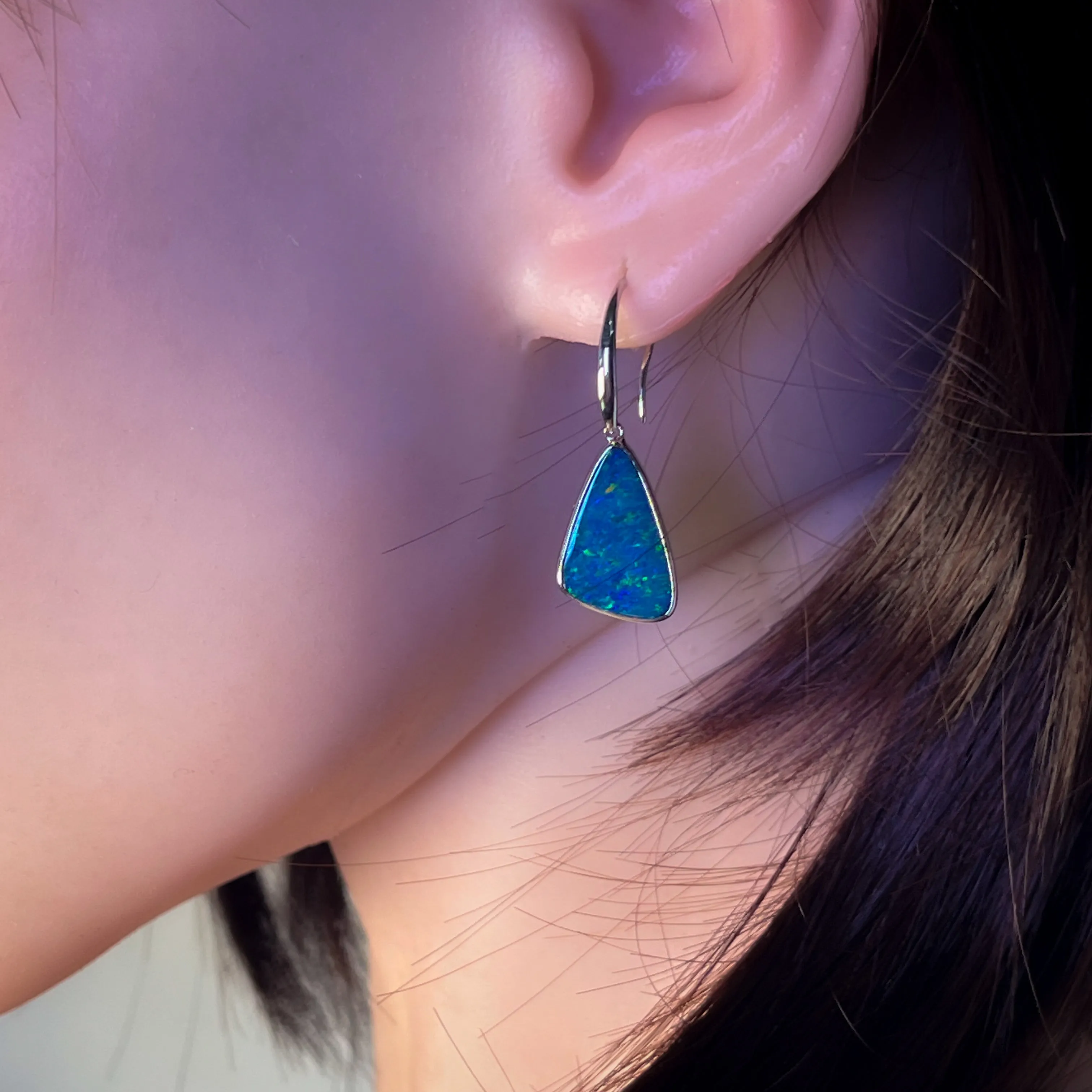 Sterling Silver Triangle shape Opal doublet earrings