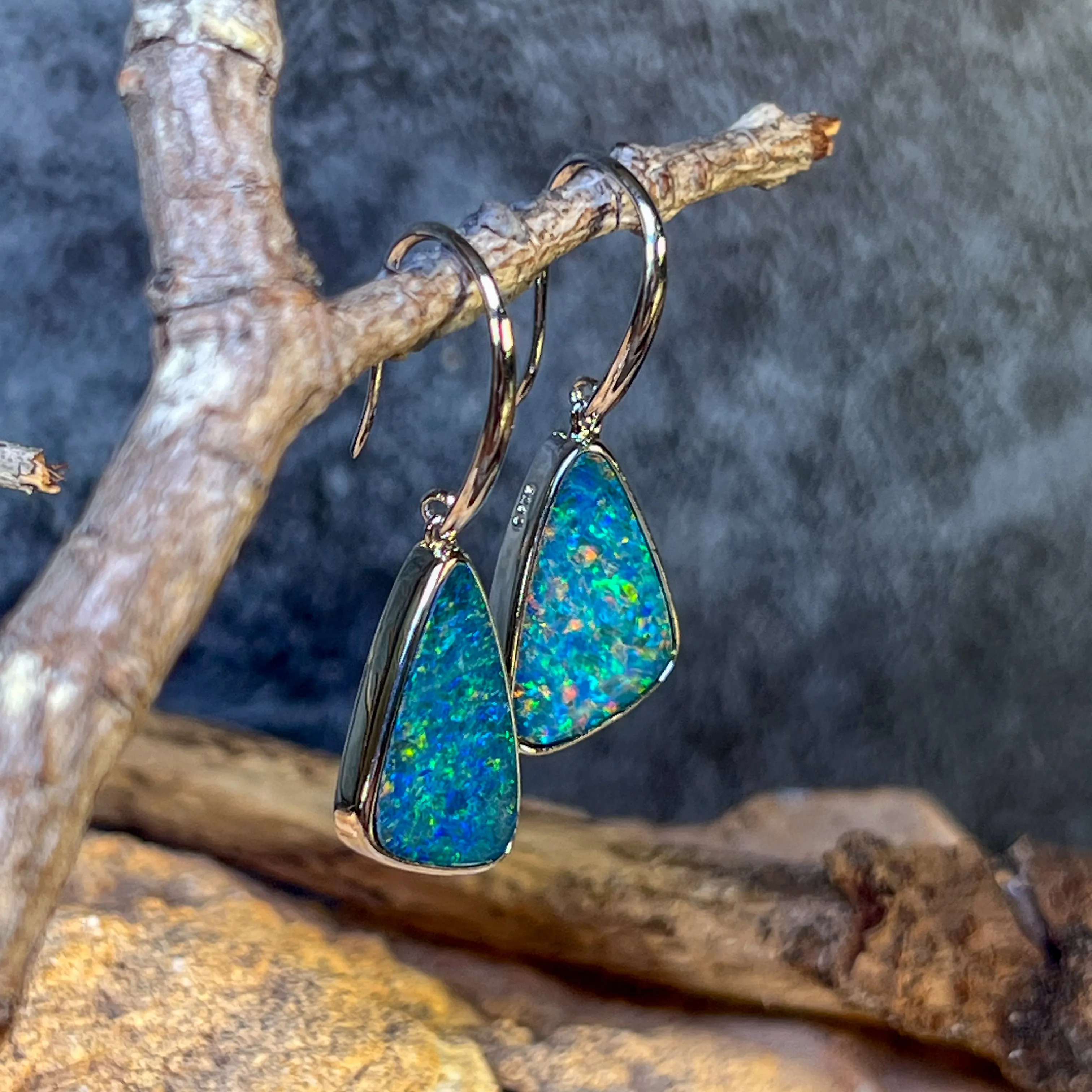 Sterling Silver Triangle shape Opal doublet earrings