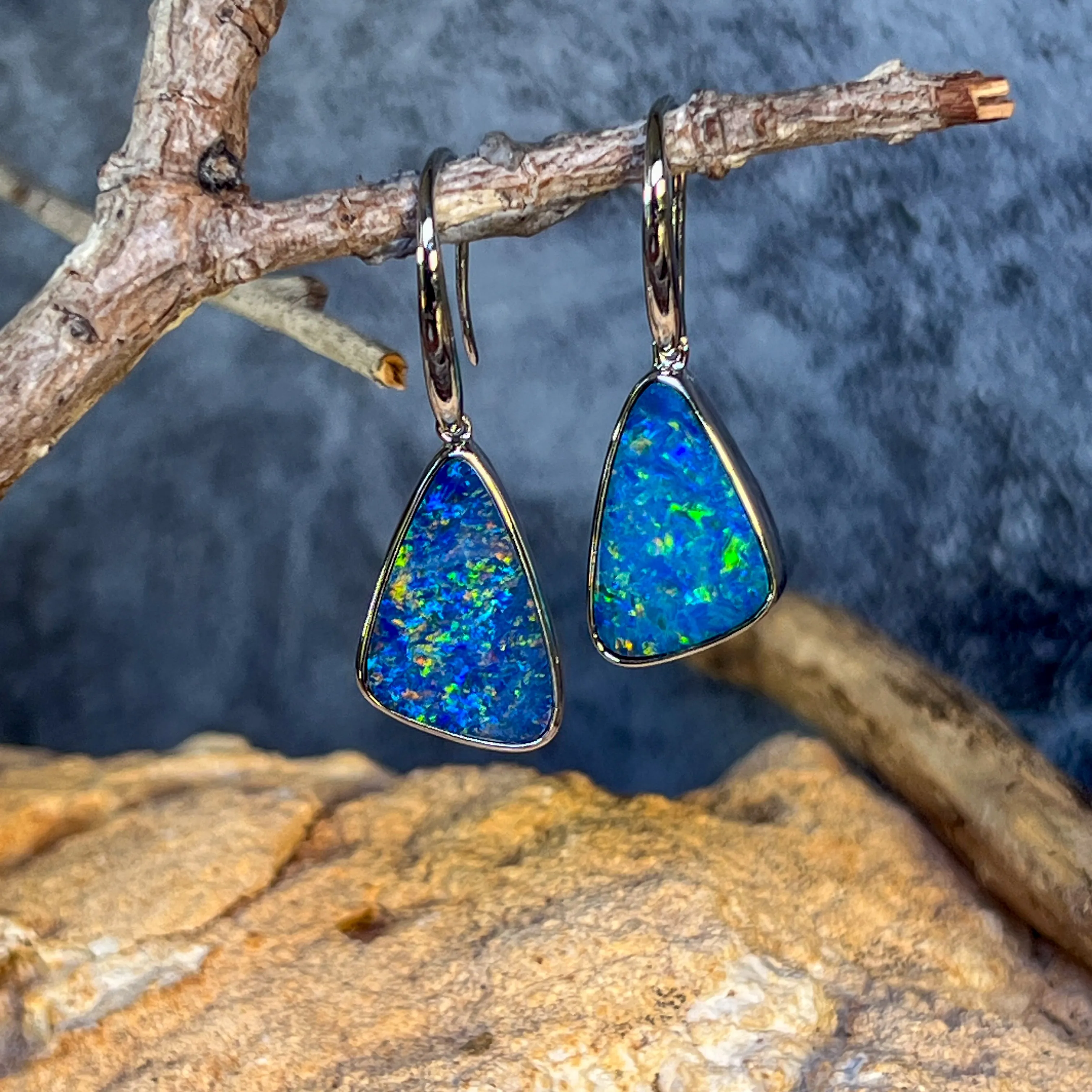 Sterling Silver Triangle shape Opal doublet earrings