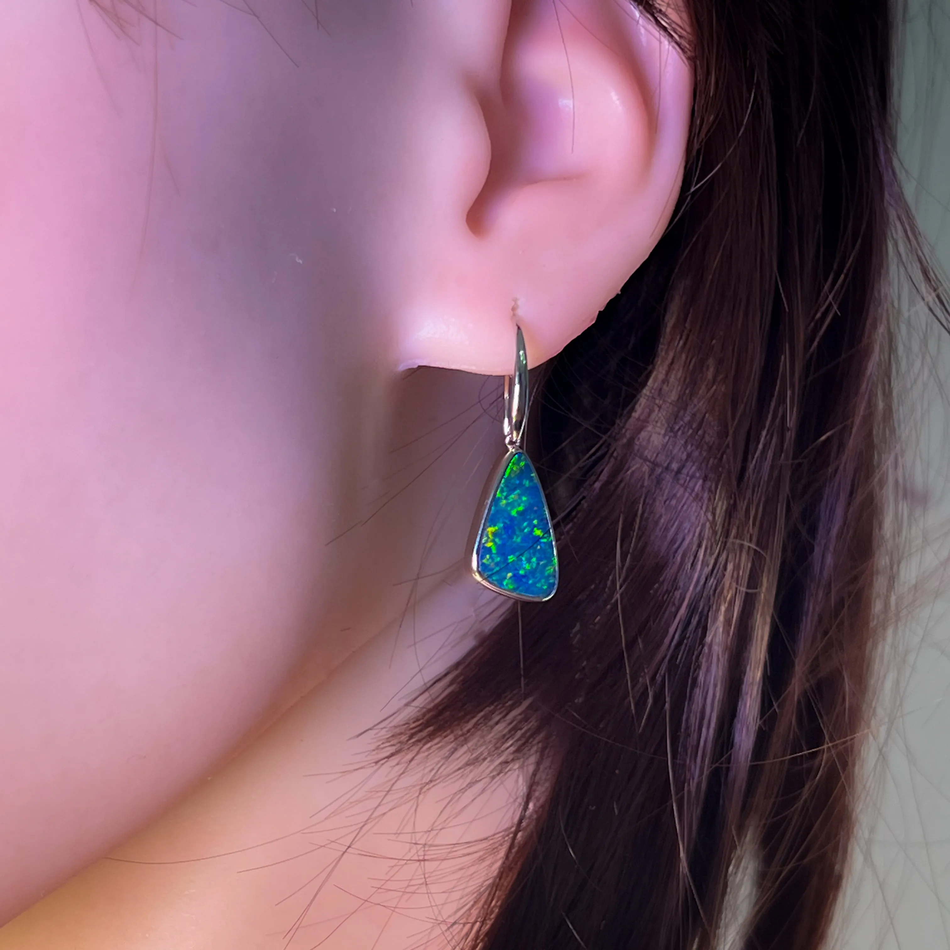 Sterling Silver Triangle shape Opal doublet earrings