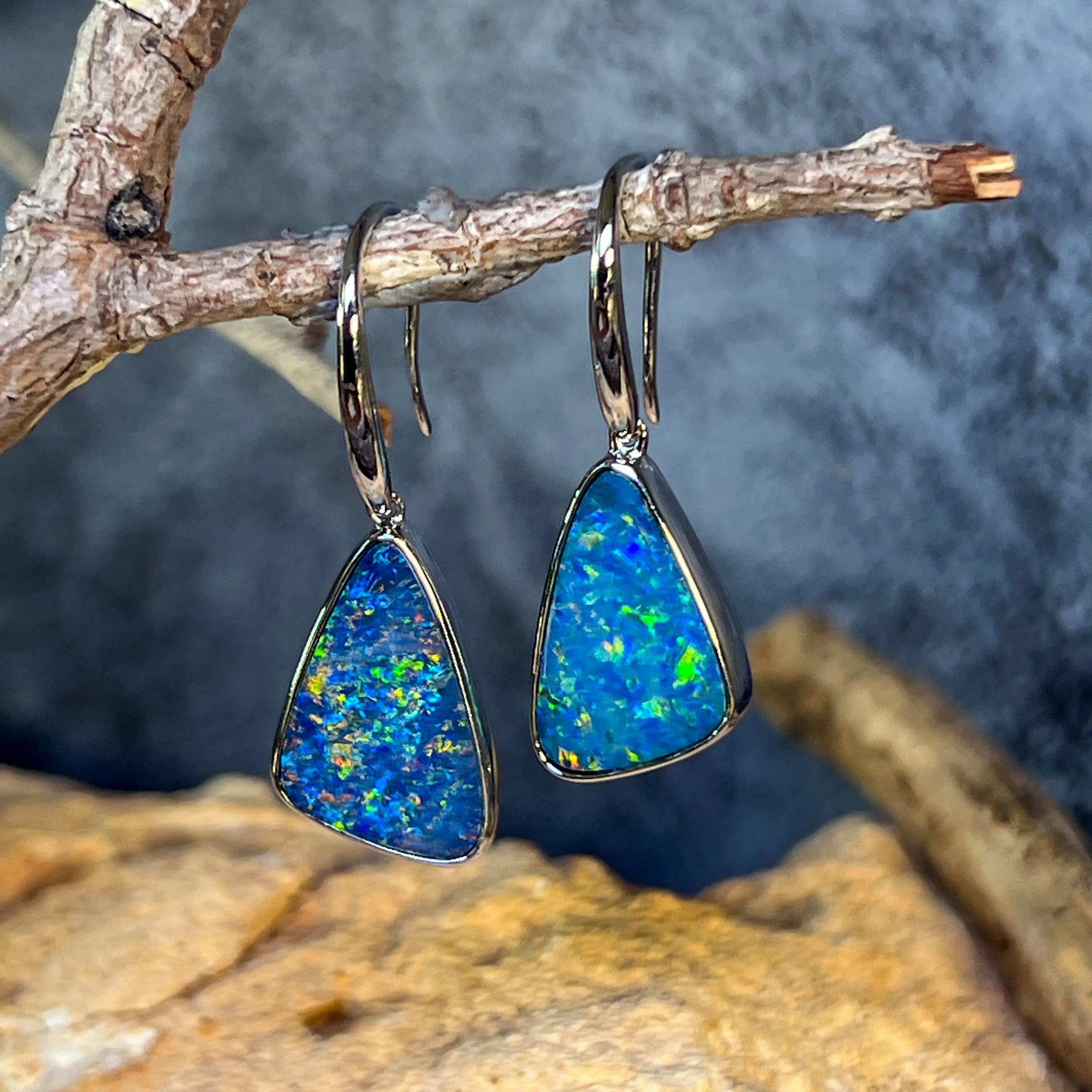 Sterling Silver Triangle shape Opal doublet earrings