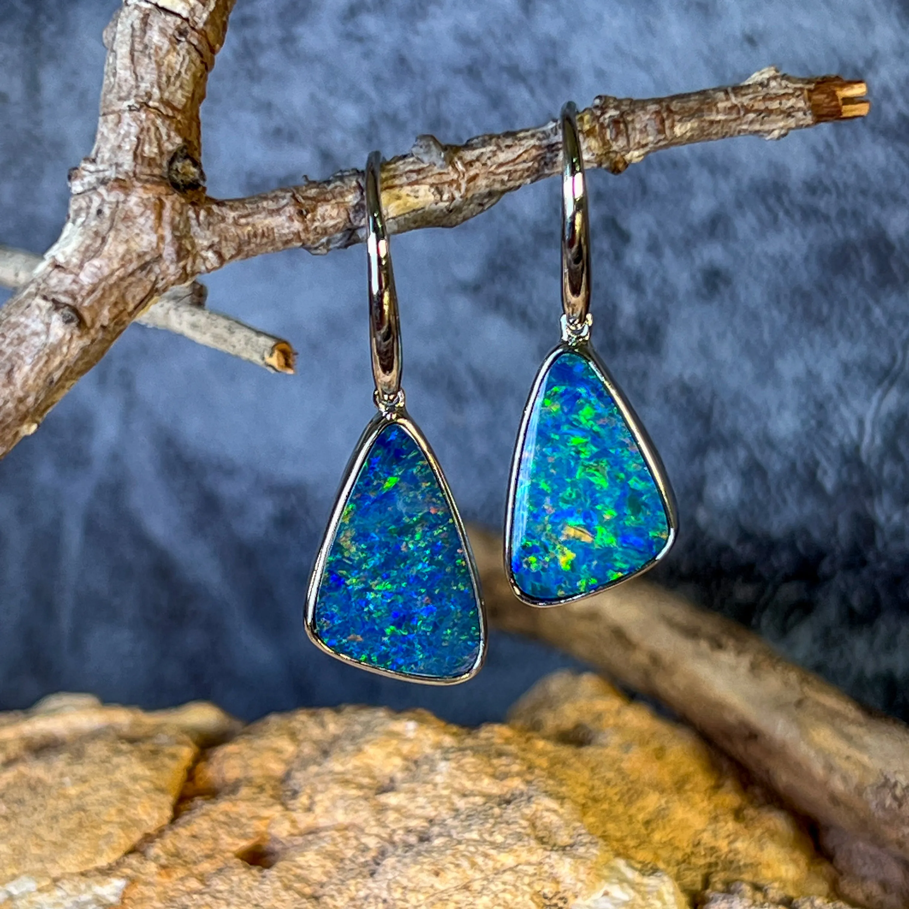 Sterling Silver Triangle shape Opal doublet earrings