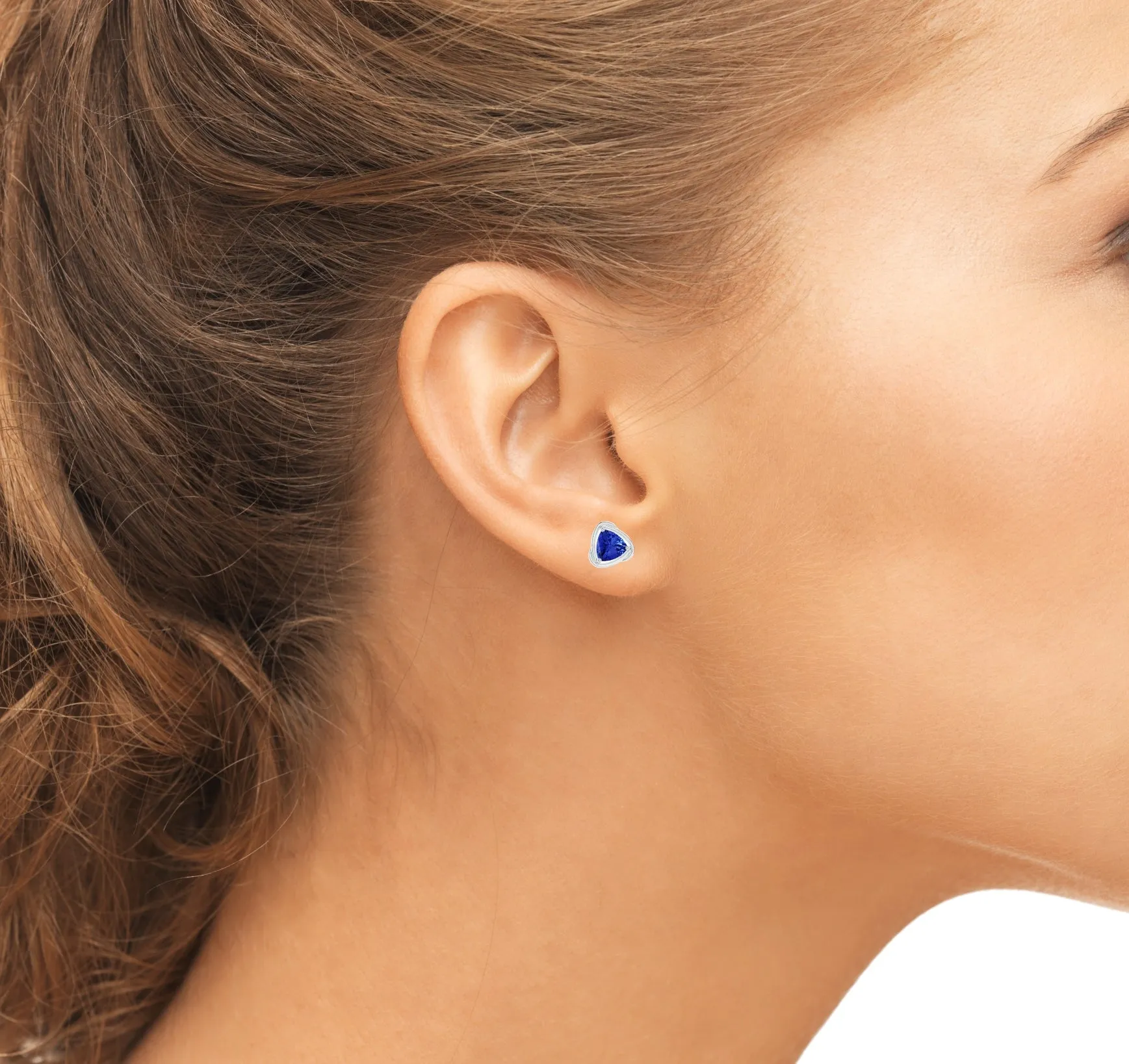 Sterling Silver Trillion Cut Twisted Halo Sapphire Studs