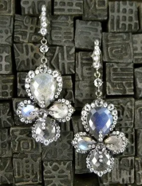 Sutra Labradorite and White Topaz Drop Earrings In Oxidized Sterling Silver
