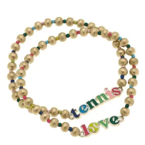 Tennis Love Rainbow Ball Bead Stretch Bracelet Set of 2