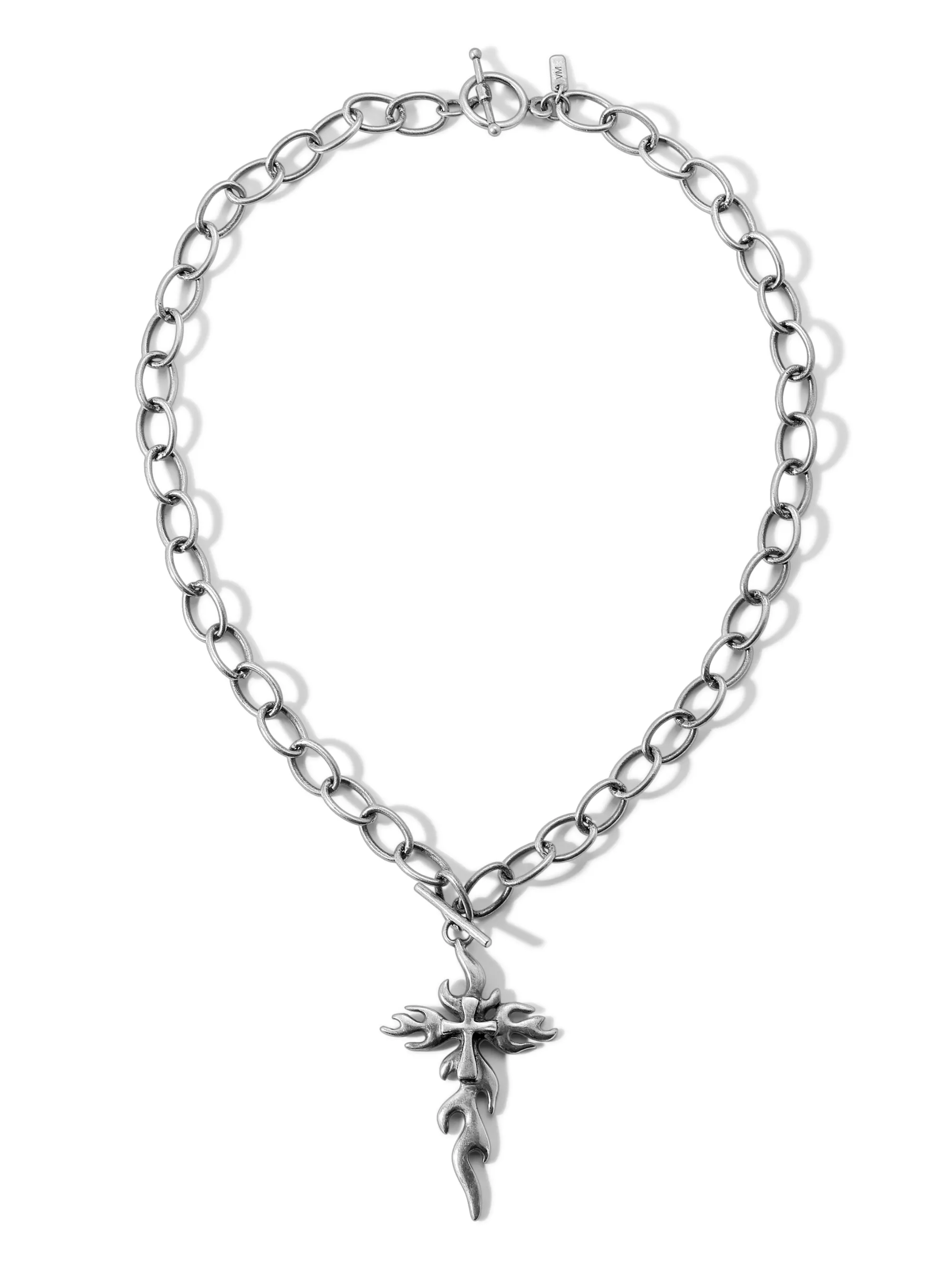 The Mena Flaming Cross Necklace - Silver