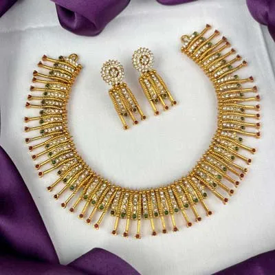 Traditional Matte Gold Plated Designer Necklace Set JH1347