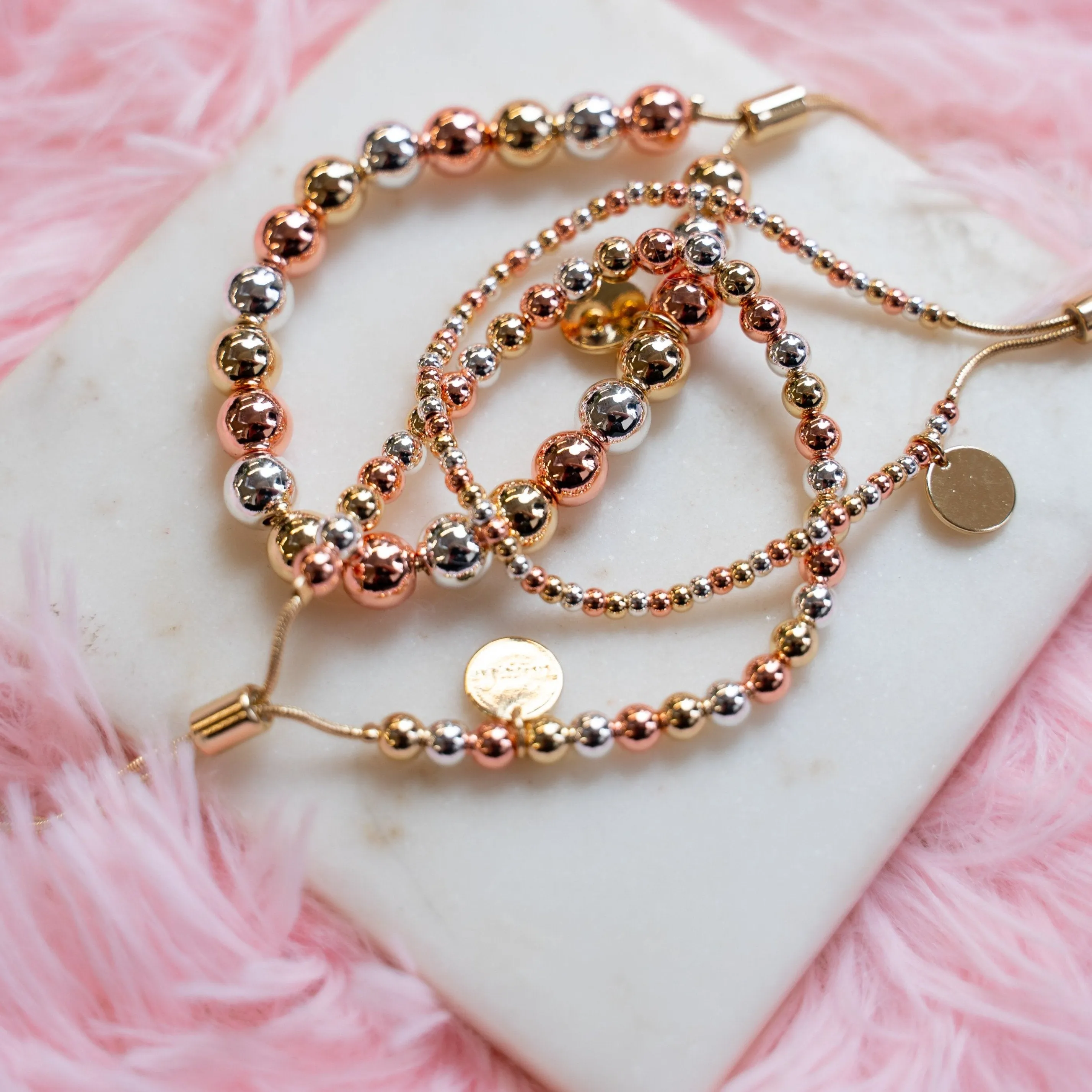 Tri Tone Beaded Adjustable Bracelets