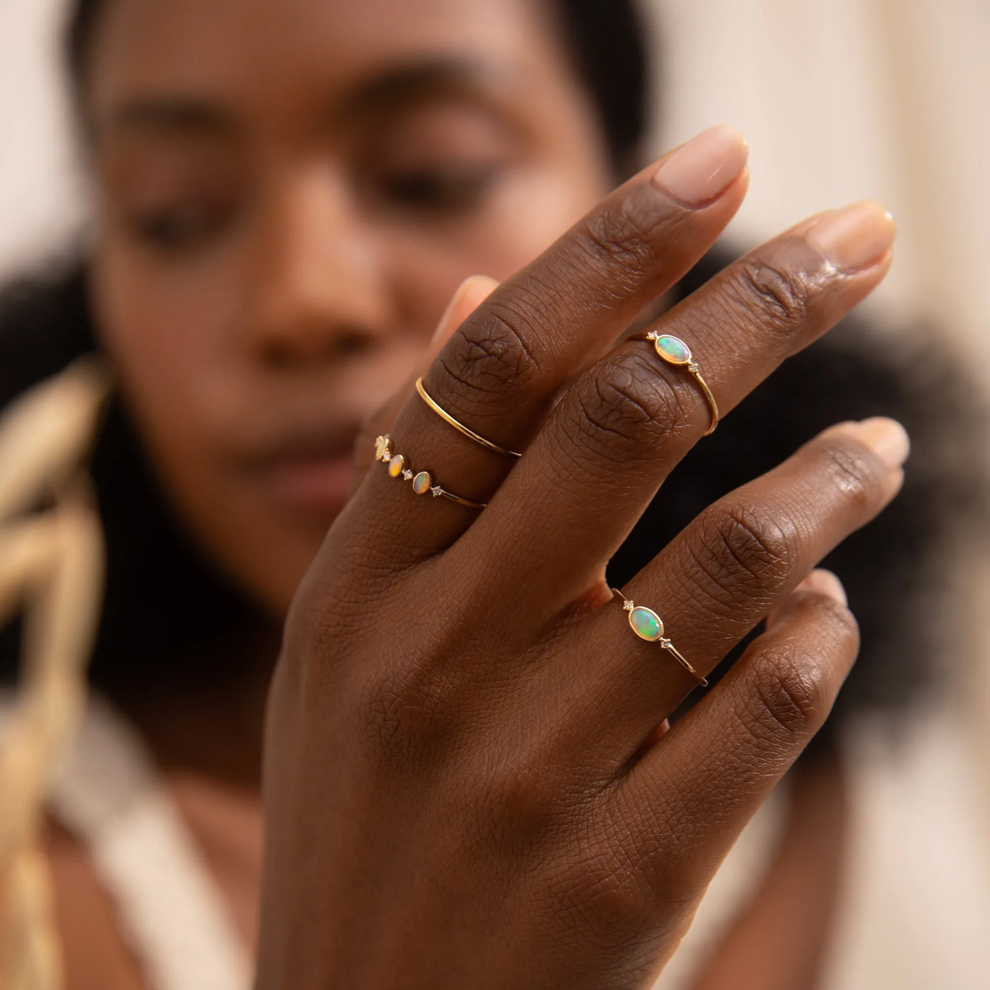Triple Opal   Diamond Ring