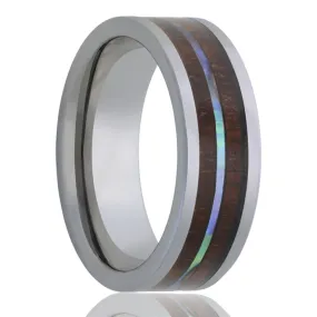 Tungsten 8mm Pipe Cut Men's Wedding Band with Koa Wood & Abalone Inlays