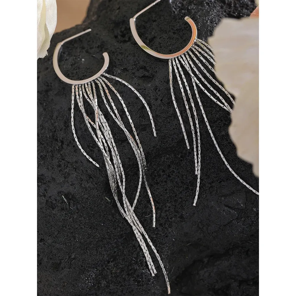 VAIGE Geometric Long Tassel Drop Dangle Earrings – PVD Gold Plated Stainless Steel Fashion Jewelry with Waterproof Finish