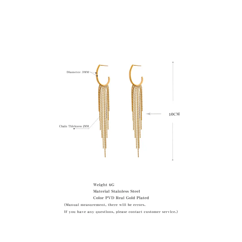 VAIGE Geometric Long Tassel Drop Dangle Earrings – PVD Gold Plated Stainless Steel Fashion Jewelry with Waterproof Finish