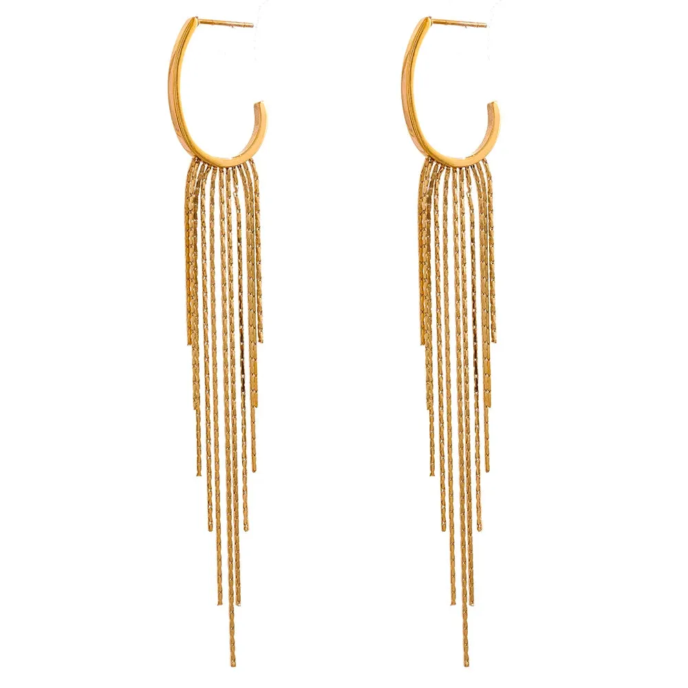 VAIGE Geometric Long Tassel Drop Dangle Earrings – PVD Gold Plated Stainless Steel Fashion Jewelry with Waterproof Finish
