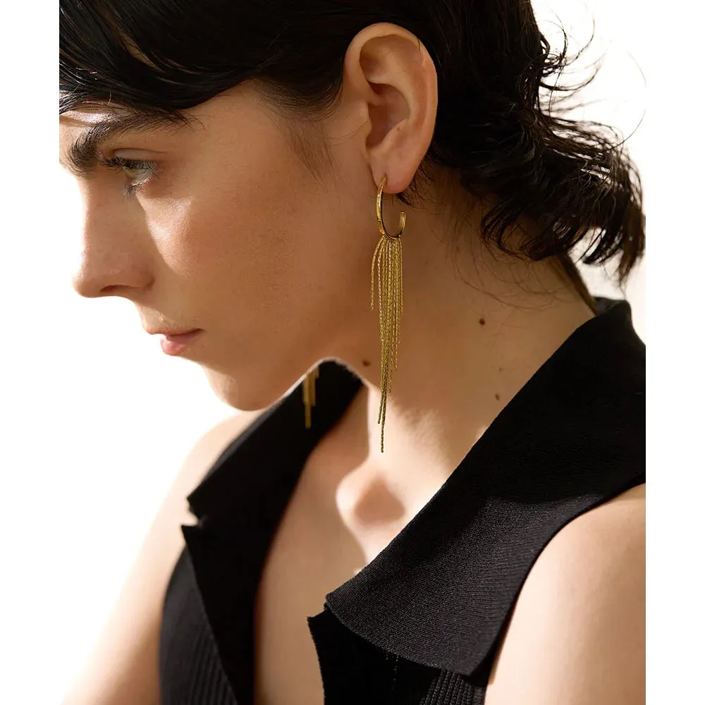 VAIGE Geometric Long Tassel Drop Dangle Earrings – PVD Gold Plated Stainless Steel Fashion Jewelry with Waterproof Finish